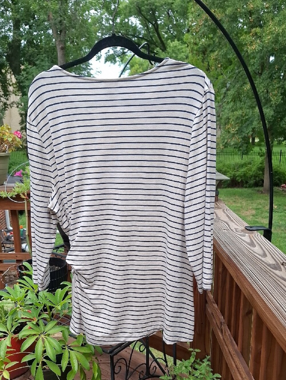 Chico's Navy/Wheat Striped Side-Tie 3/4 Sleeve Top Sz XL - Picture 4 of 9